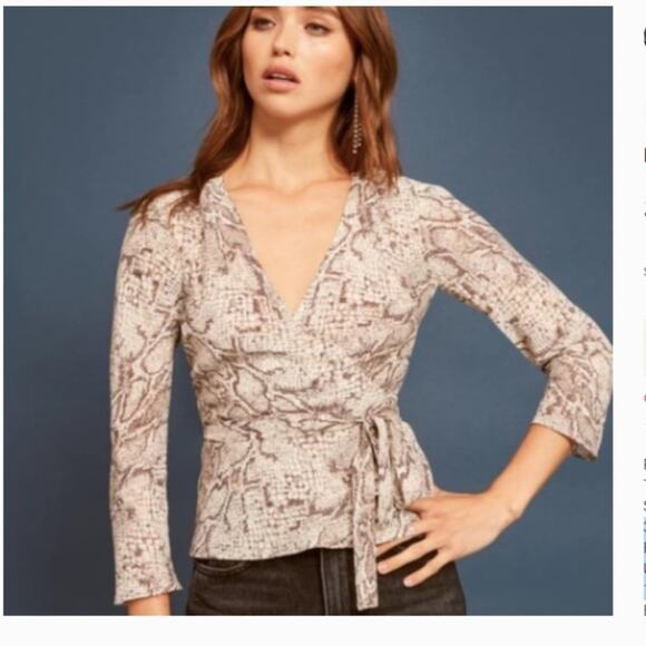 Reformation Langley Snake Print Wrap V Neck Top XS - Picture 8 of 8